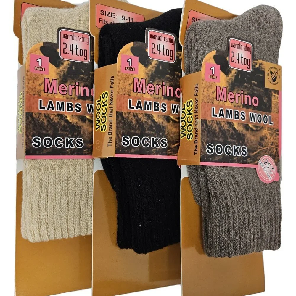 Women's Lamb Wool Socks, Warm Winter Hiking Merino Lamb Wool Socks,  3-Pairs NWT
